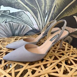 SJP by Sarah Jessica Parker Pointed Slingback Pumps in Light Gray Suede